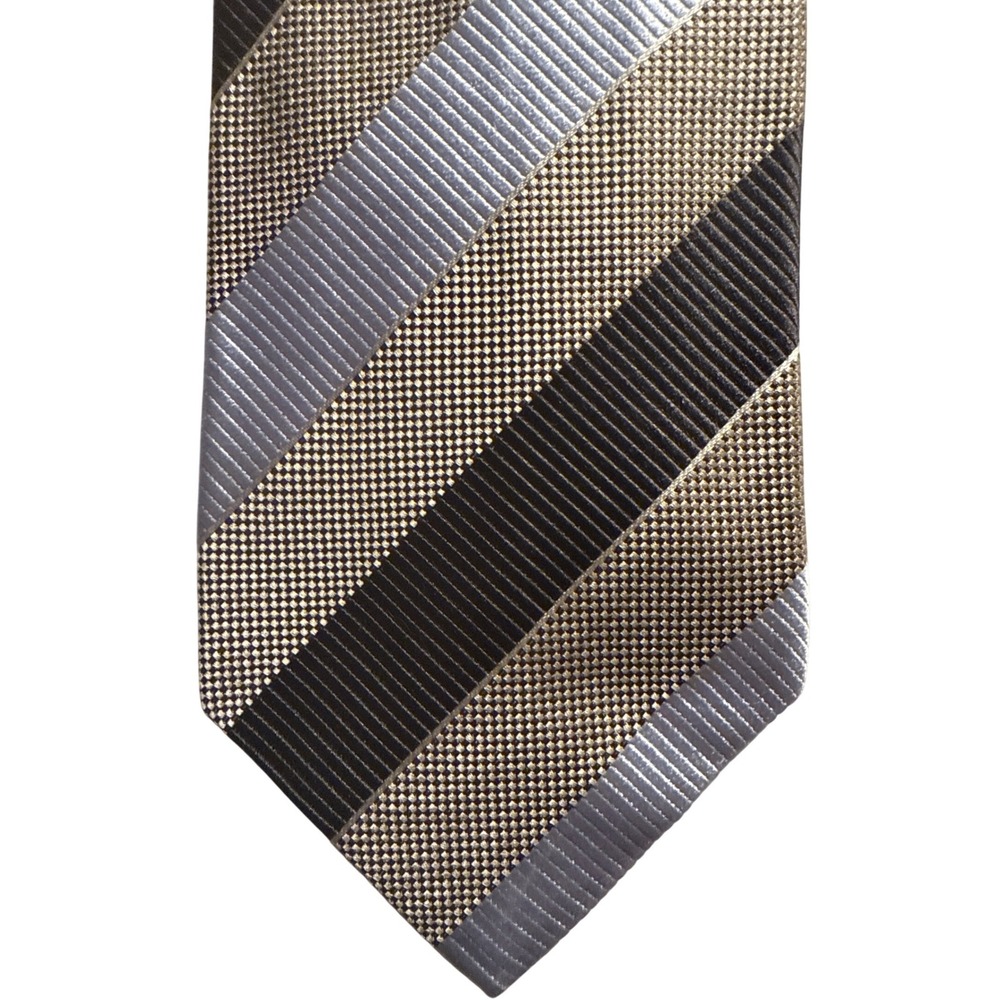 XXI‎ Platinum Silk Blend Striped Geometric Pattern Necktie Made in Italy